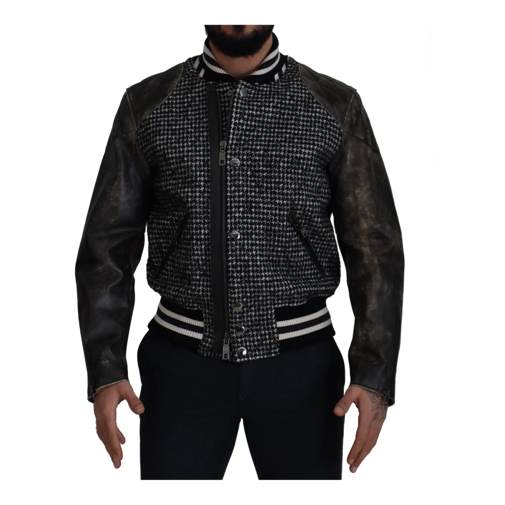 Dolce & Gabbana Men's Black Houndstooth Polyester Bomber Jacket