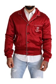 Red Silk Button DG Logo Bomber Jacket