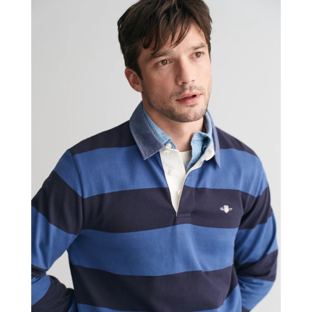 Gant Gestreepte Heavy Rugger met Twill kraag Blue Heren