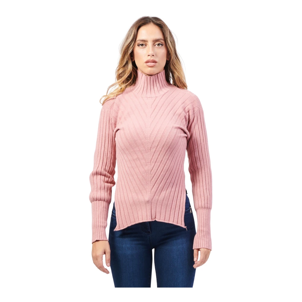 Jijil Roze Gebreide Trui met Hoge Hals Pink Dames