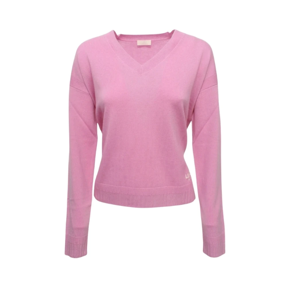 Liu Jo Women's Pink V-Neck Knitwear, L, V-Neck Jumper