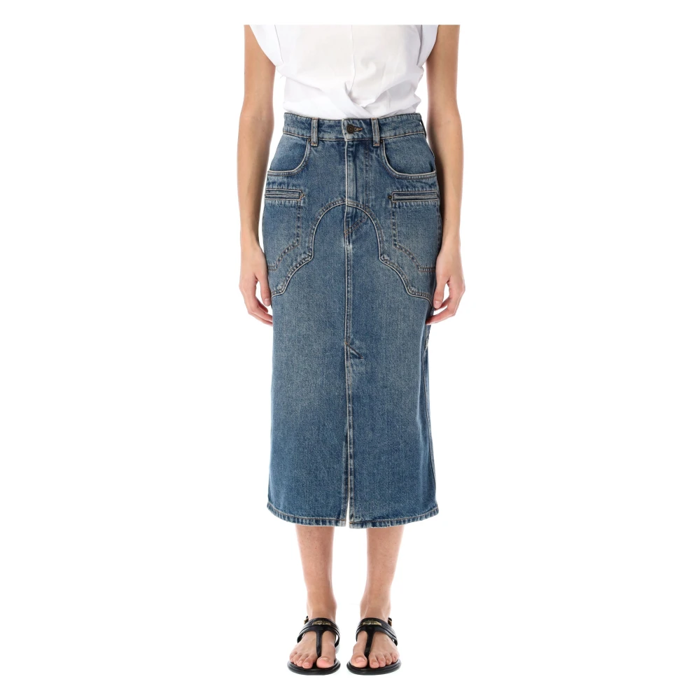 Isabel Marant Blå Denim Midi Kjol med Slits Blue, Dam