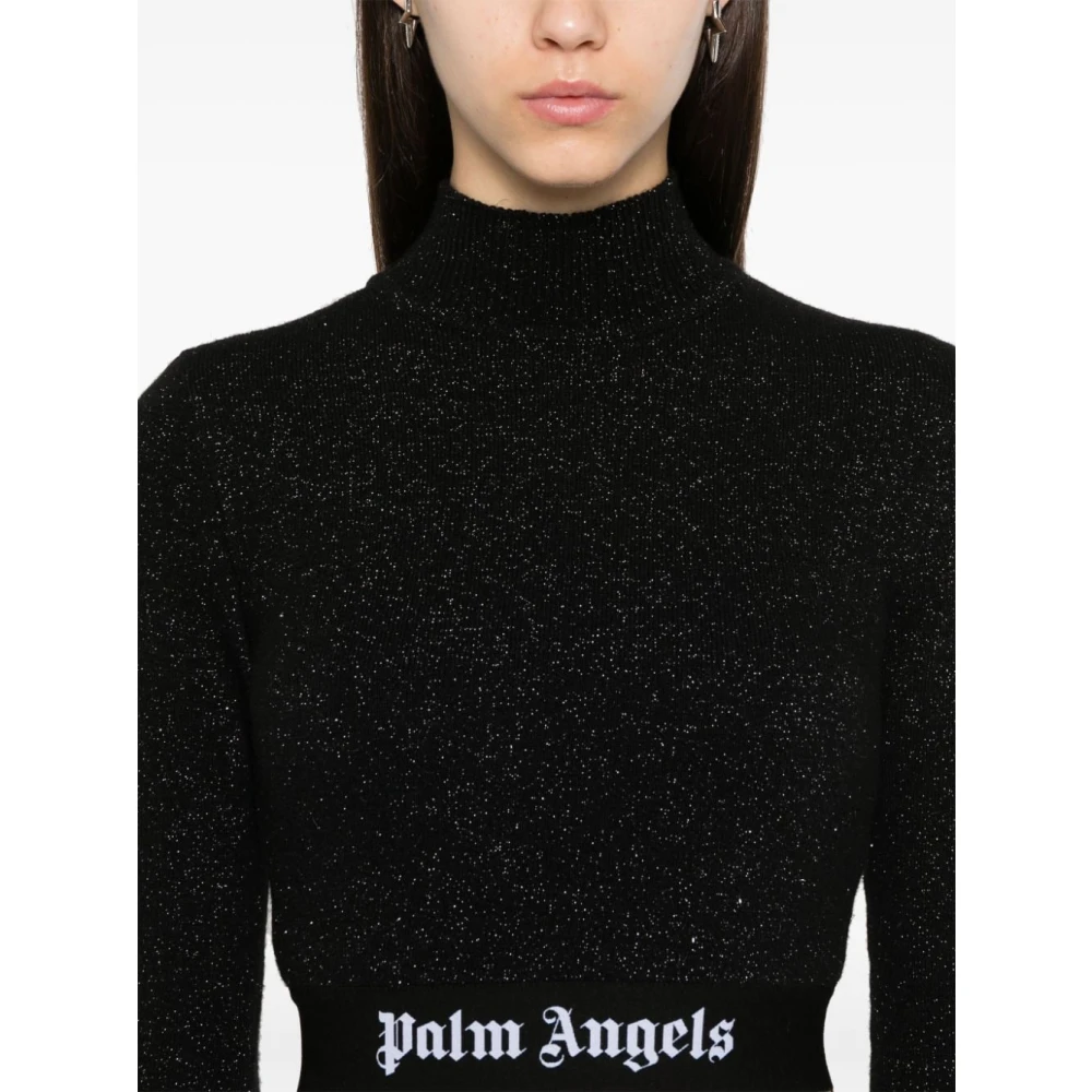 Palm Angels Zwarte Gebreide Lurex Detail Top Black Dames