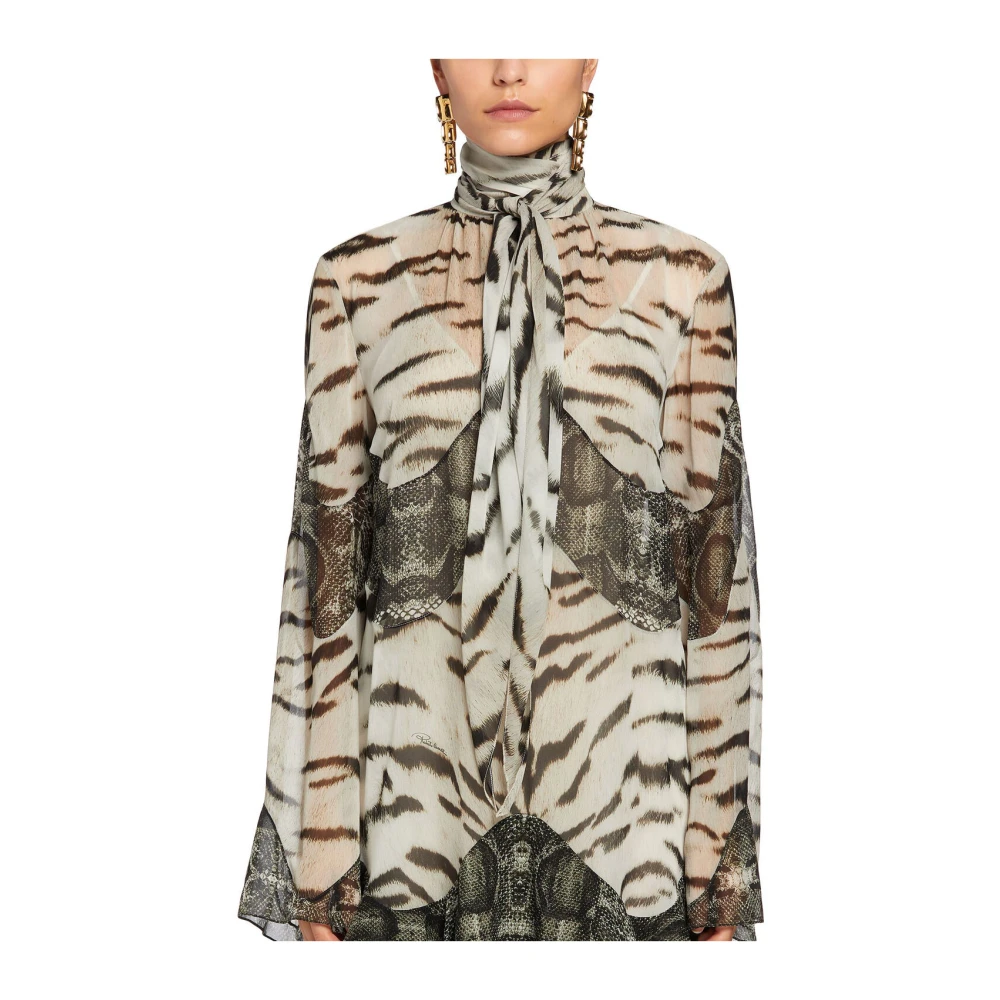 Roberto Cavalli Zijden mini-jurk met gemengde prints Multicolor Dames