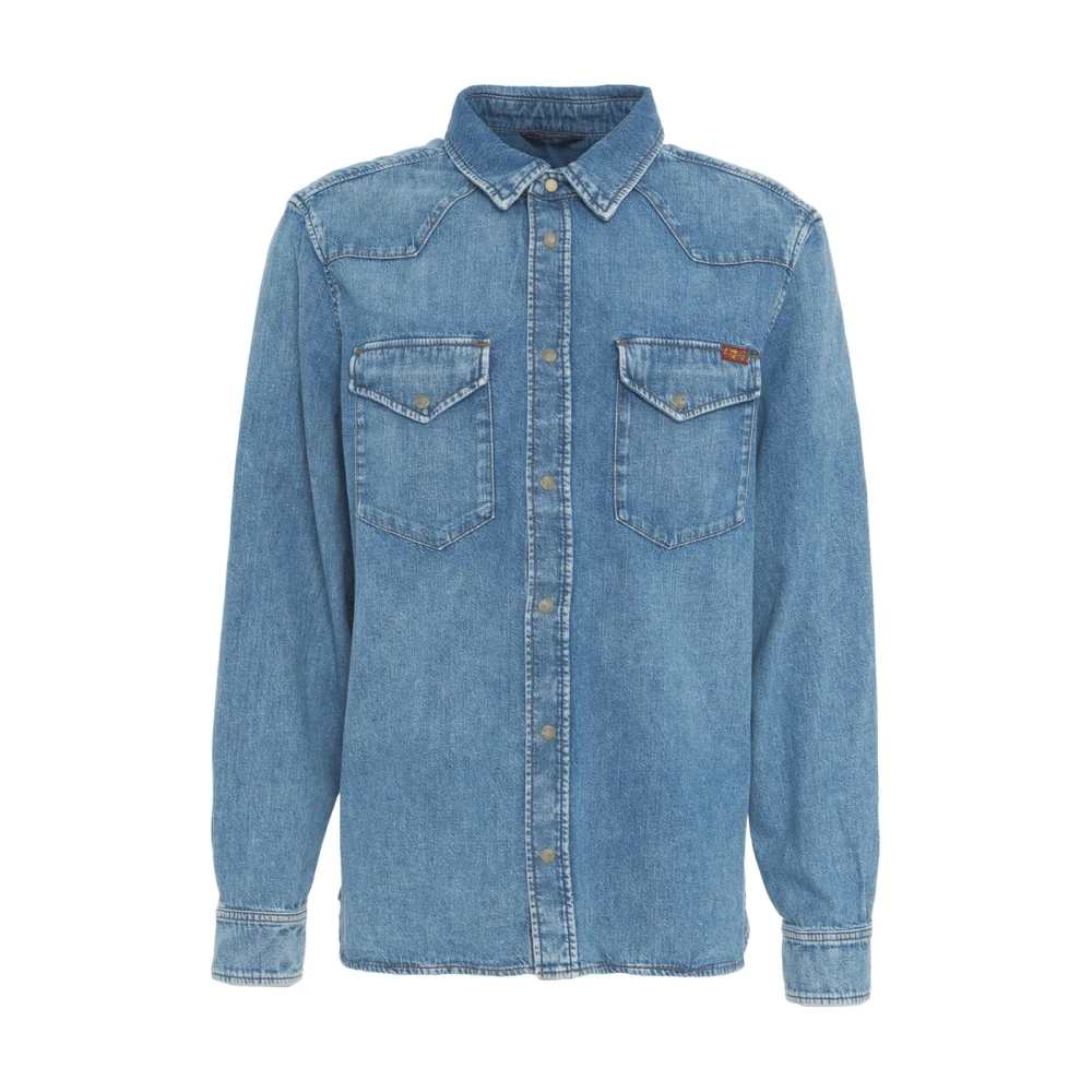 7 For All Mankind Blå Denim Western Skjorta Blue, Herr