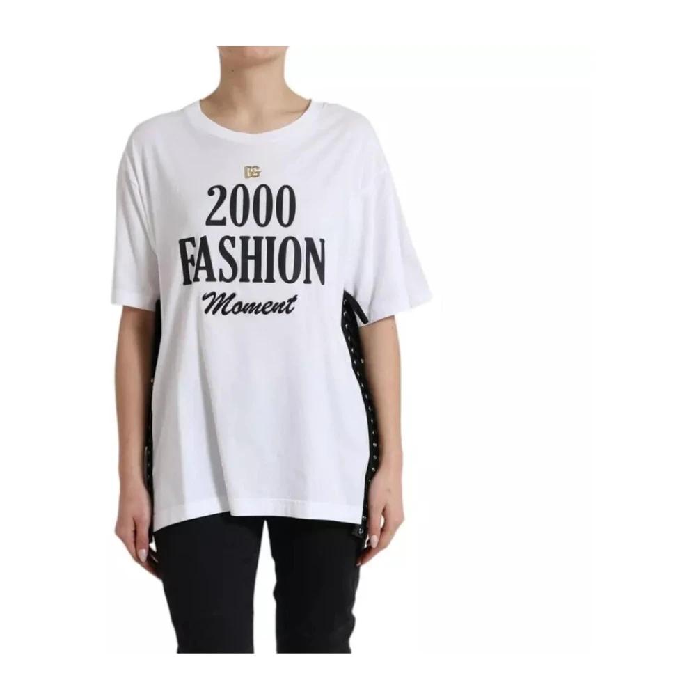 Dolce & Gabbana Damski Biały Koszulki, Kobieta,, Biała Koszulka Z Modnym Nadrukiem 3XS