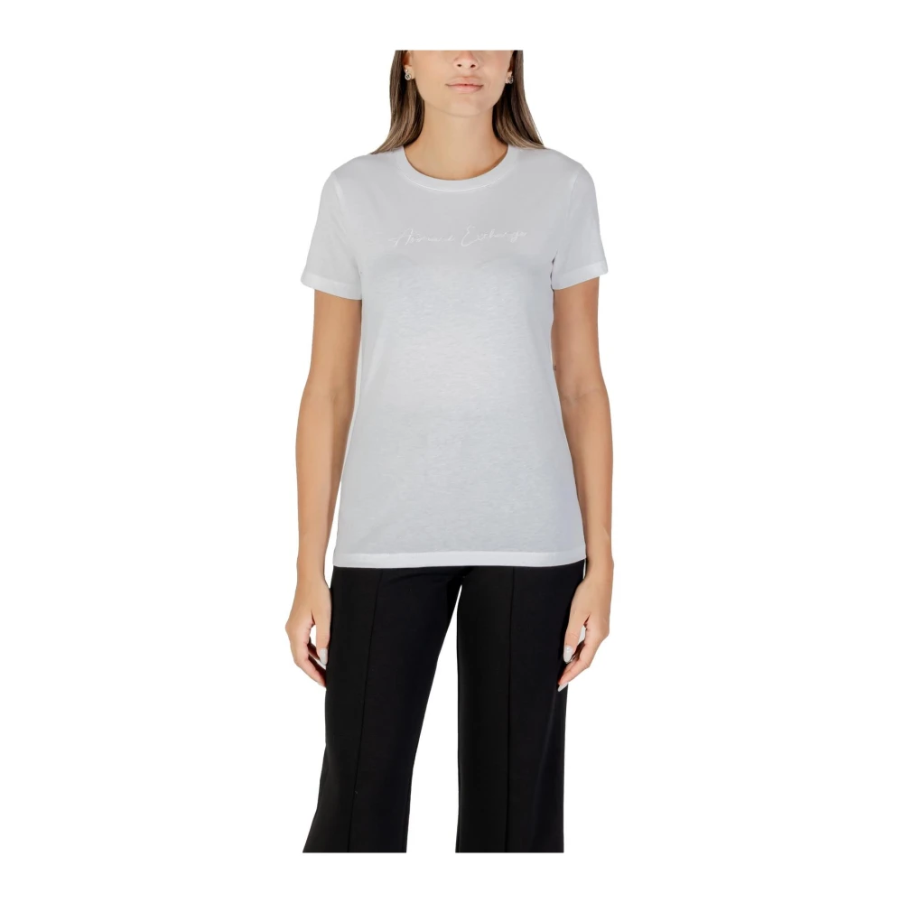 Armani Exchange Women's White T-Shirts, M, Printed Short Sleeve Round Neck T-Shirt