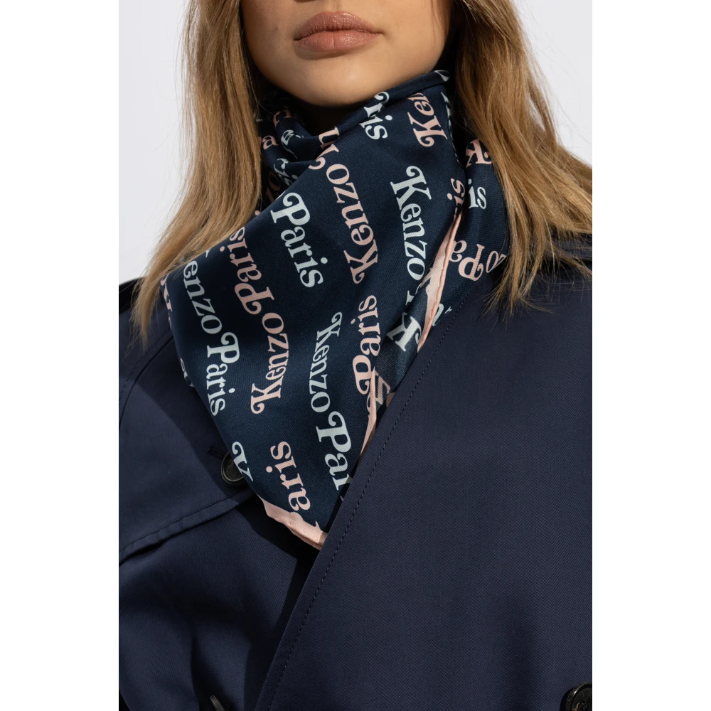 Kenzo Zijden sjaal met logo Blue Dames