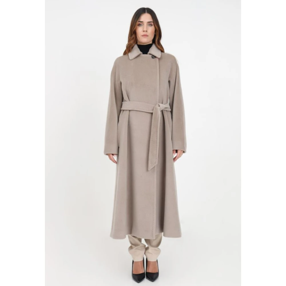 Max Mara Studio Grijze Double-Breasted Jassen met Riem Gray Dames