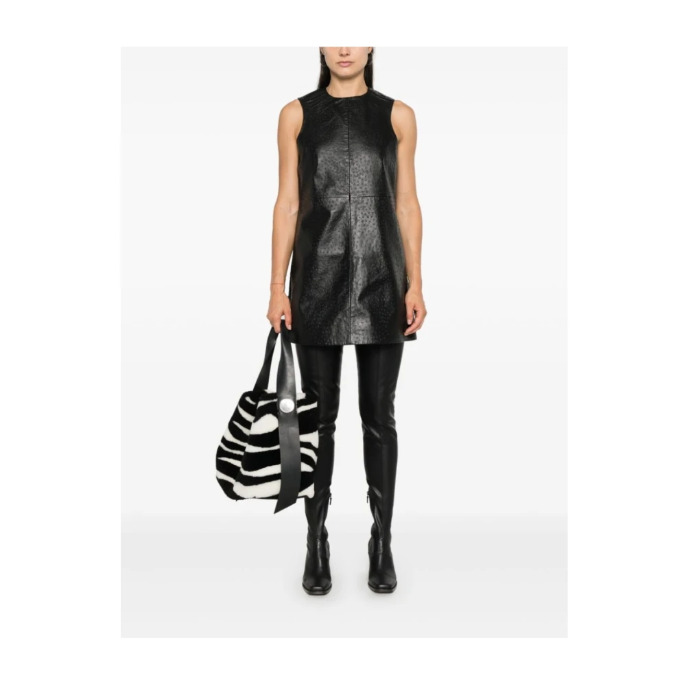 Remain Birger Christensen Korte Mouw Lederen Zwarte Top Black Dames