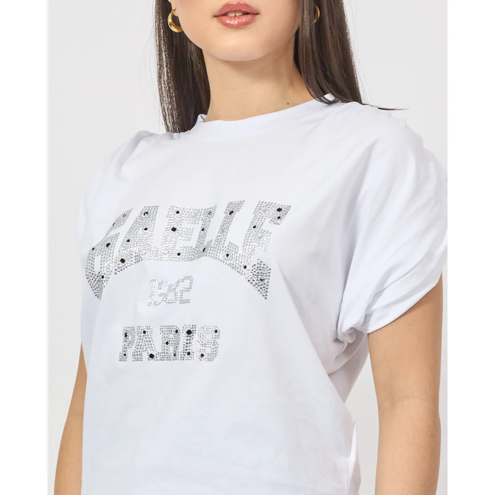Gaëlle Paris Witte Dames T-shirt met Paillet Logo White Dames