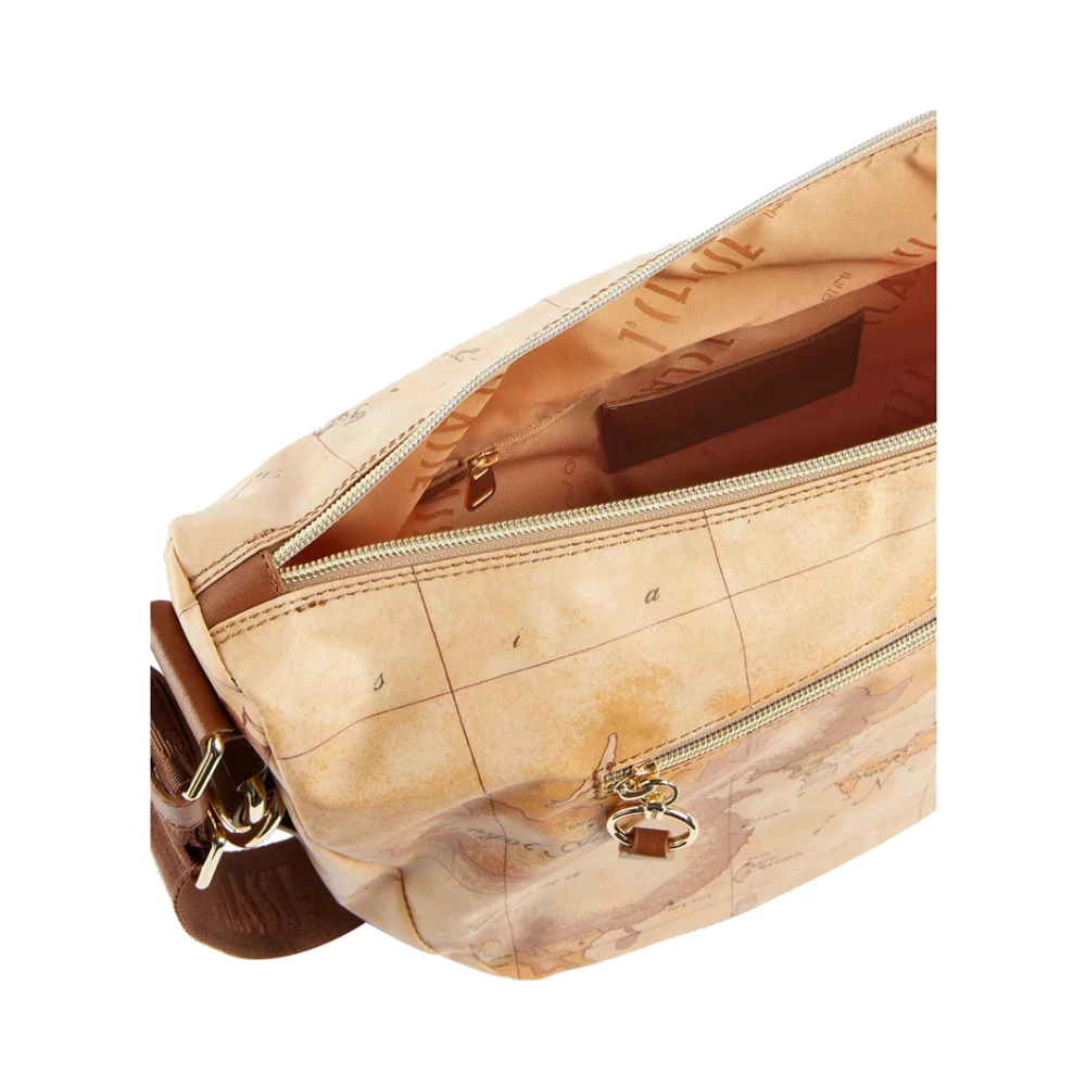 Alviero Martini 1a Classe Bruine leren schoudertas met geografisch motief Brown Dames