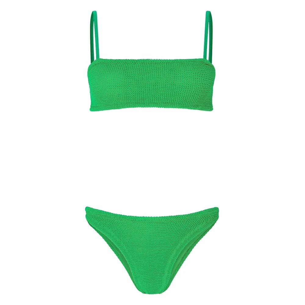 Hunza G Smaragdgroene Gekreukte Strandkleding Vierkante Hals Green Dames