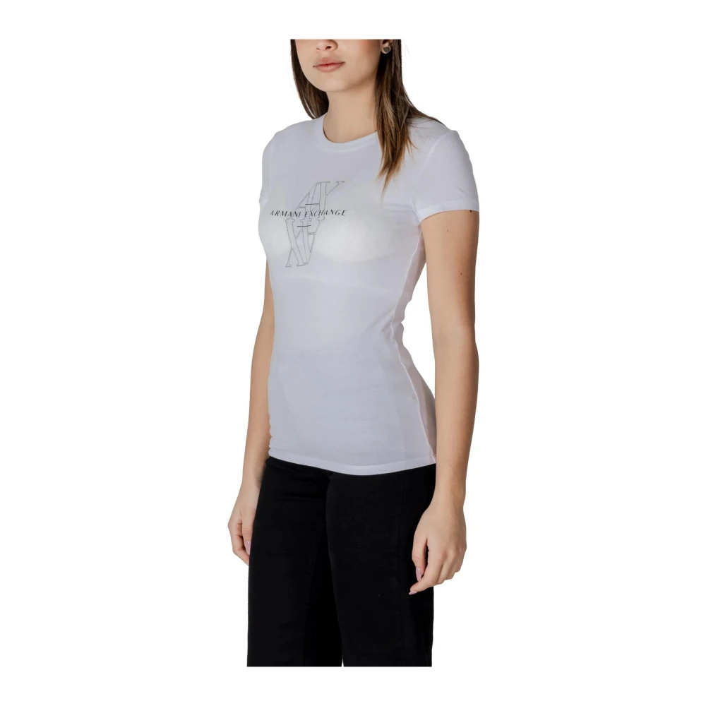 Armani Exchange Geprint T-shirt met ronde hals White Dames