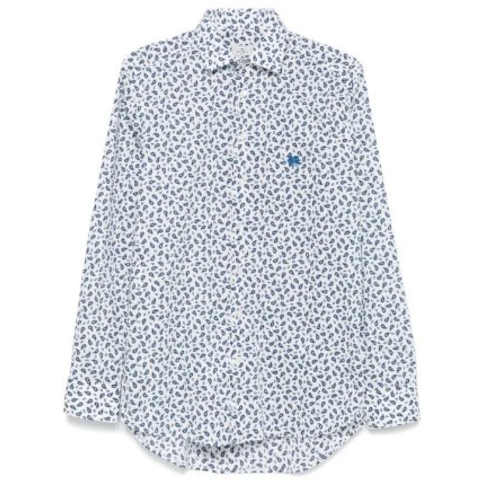 ETRO Pegasus Print Wit Overhemd Blue Heren