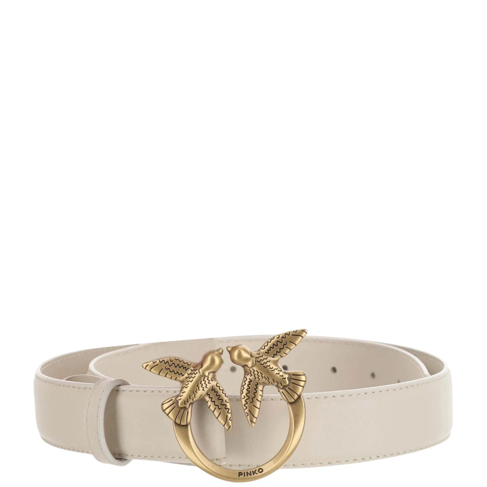 Pinko Women's White Belts, M, Love Berry Leather Belt With Love Birds Buckle