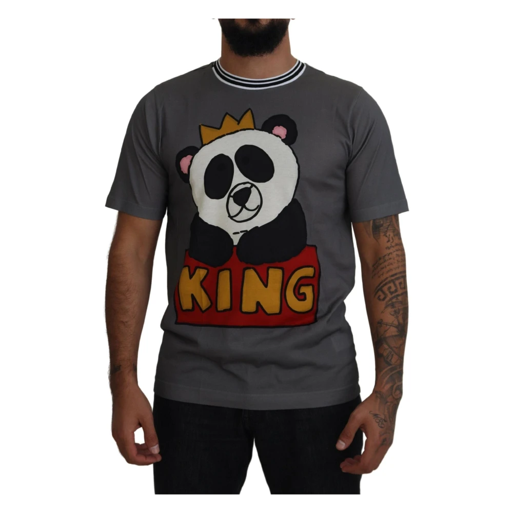 Dolce & Gabbana Grijze Katoenen Panda King Print Heren T-shirt Gray Heren