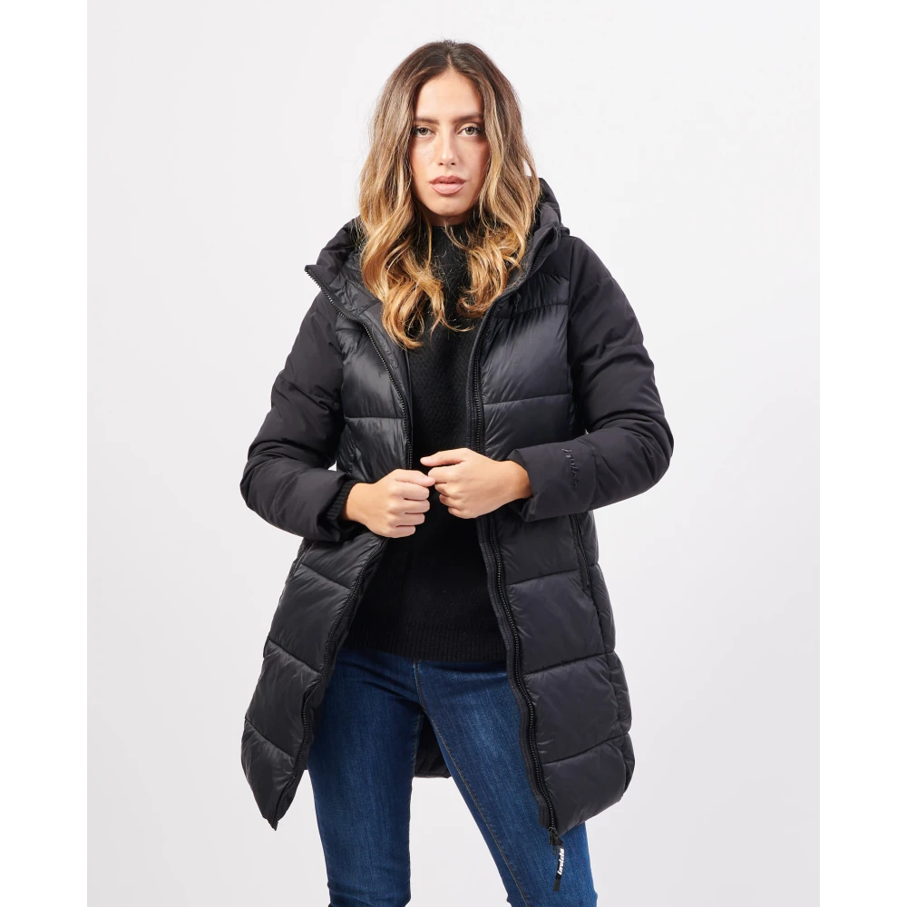 Invicta Zwarte lange jas met synthetische verenachtige vulling Black Dames