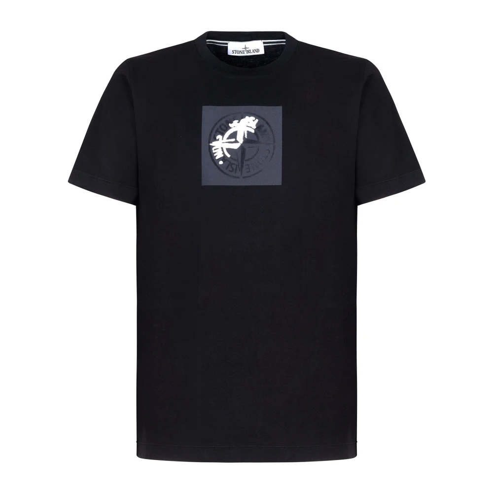 Stone Island Zwart Katoenen Logo Print T-shirt Black Heren