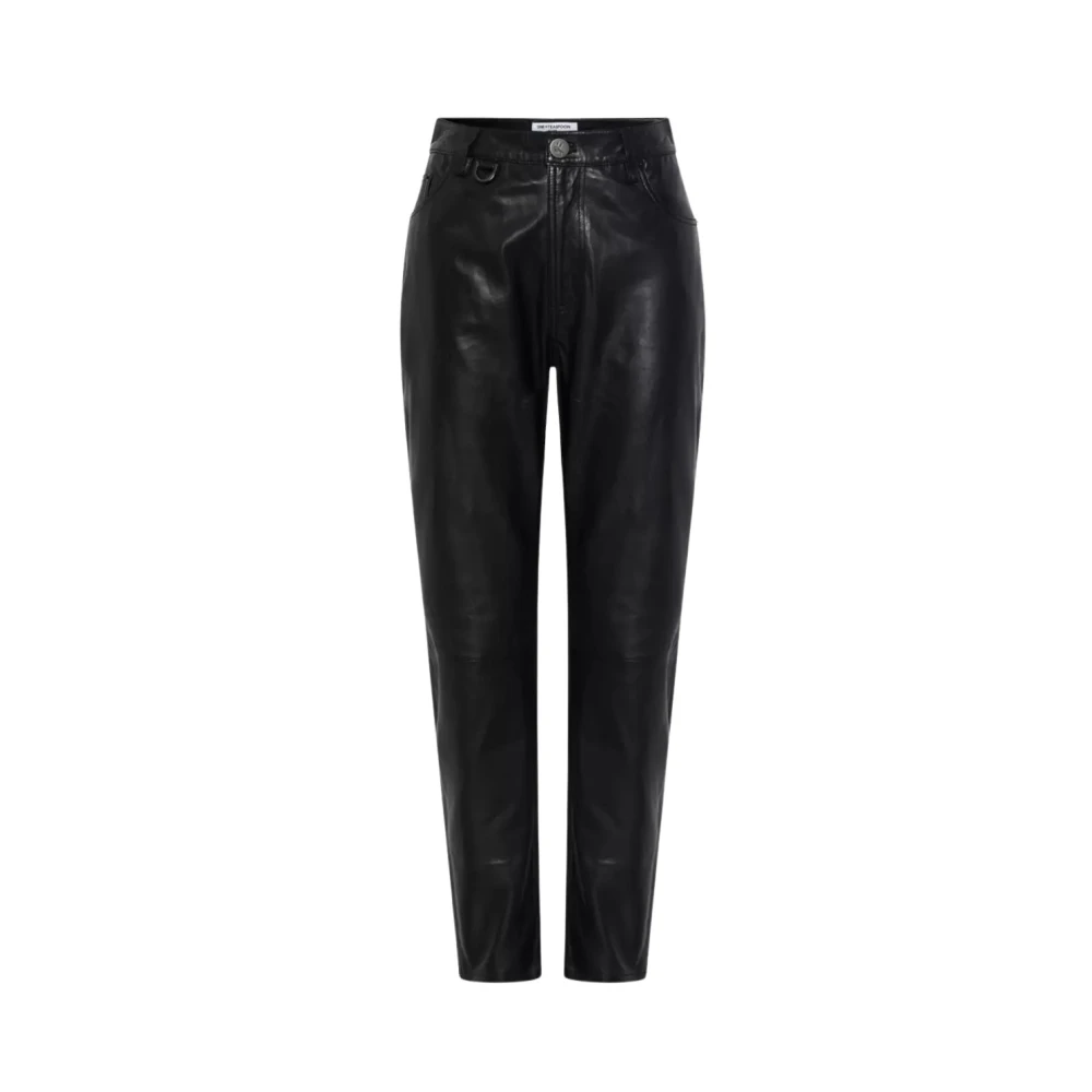 One Teaspoon Zwarte leren mom fit broek Black Dames