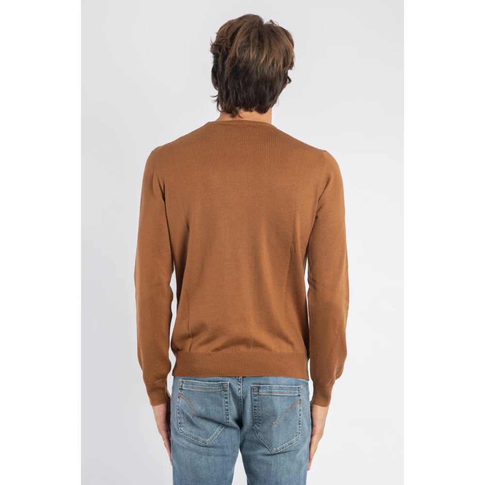 Gran Sasso Slim Fit Merino Wol Crewneck Sweater Brown Heren