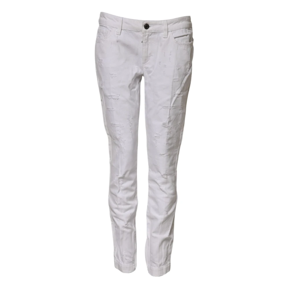 Dolce & Gabbana Donna Bianco Jeans In Denim Di Cotone A Vita Media