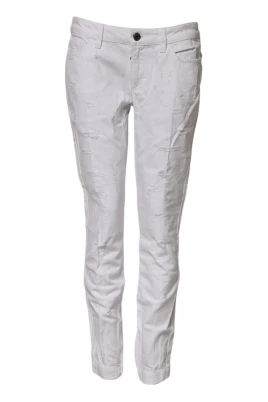 Vit Bomull Mid Waist Denim Jeans