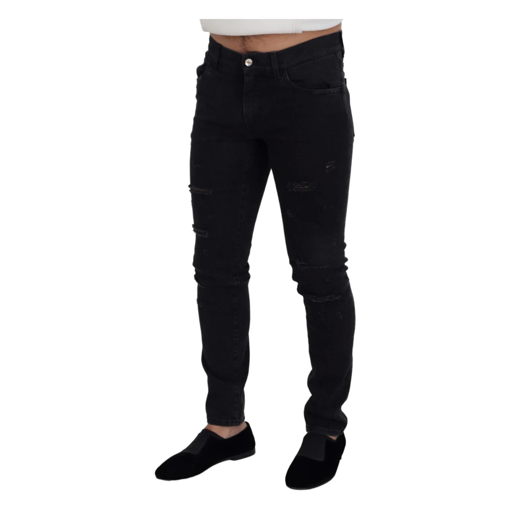 Dolce & Gabbana Zwarte Versleten Denim Jeans Black Heren