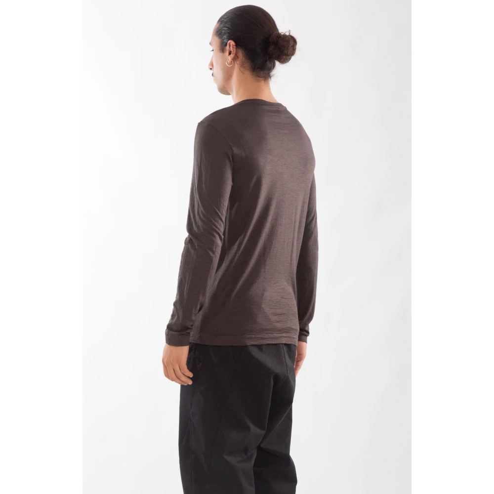 Transit Fijne Wol Lange Mouw Tee Brown Heren