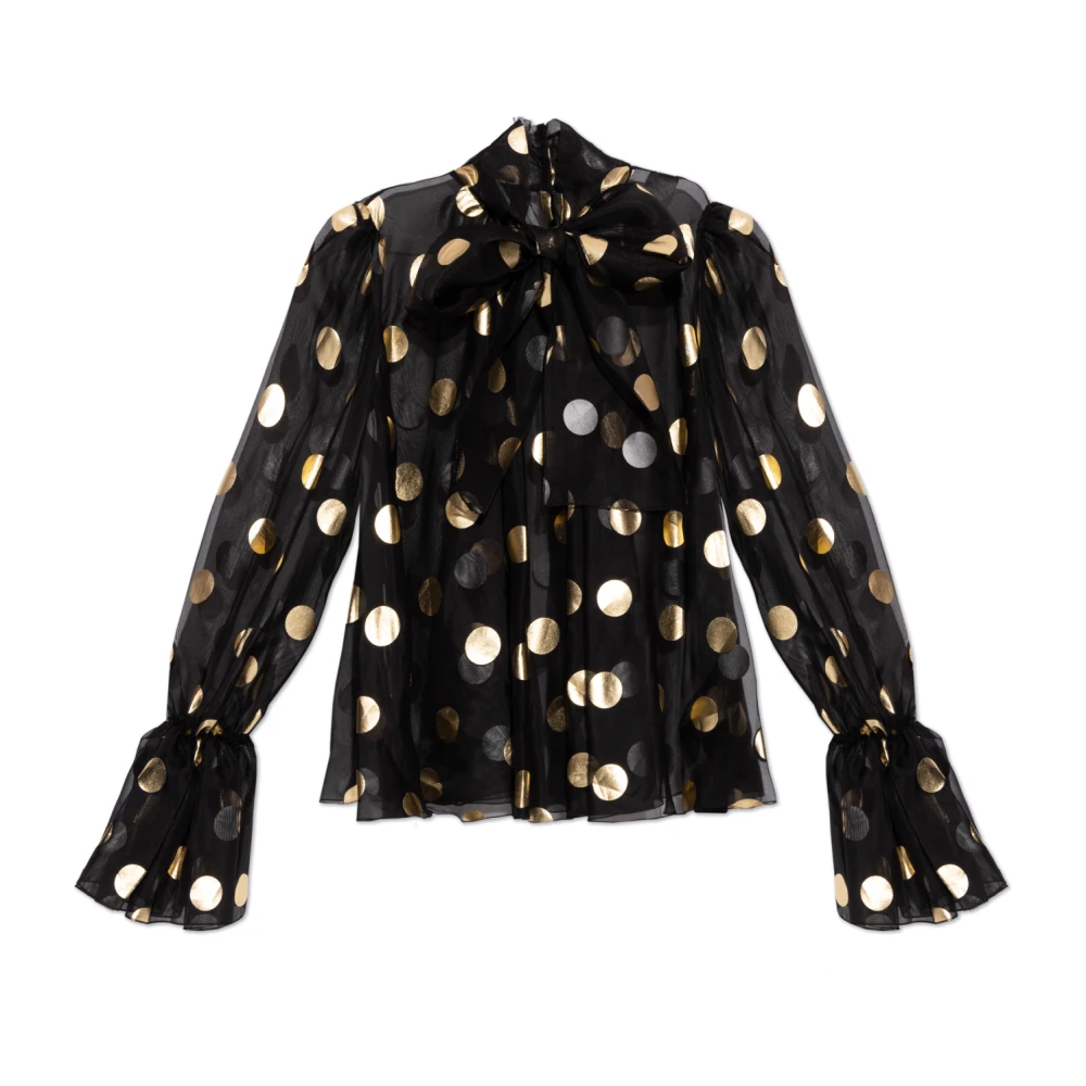 Dolce & Gabbana Zwarte Zijden Polka Dot Geborduurde Overhemd Black Dames