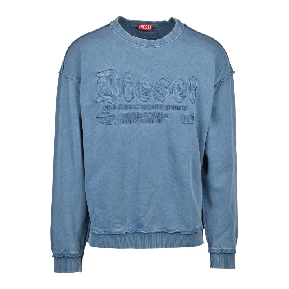 Diesel Men's Blue Sweatshirts, Xl, Embroidered Logo Cotton Sweatshirt