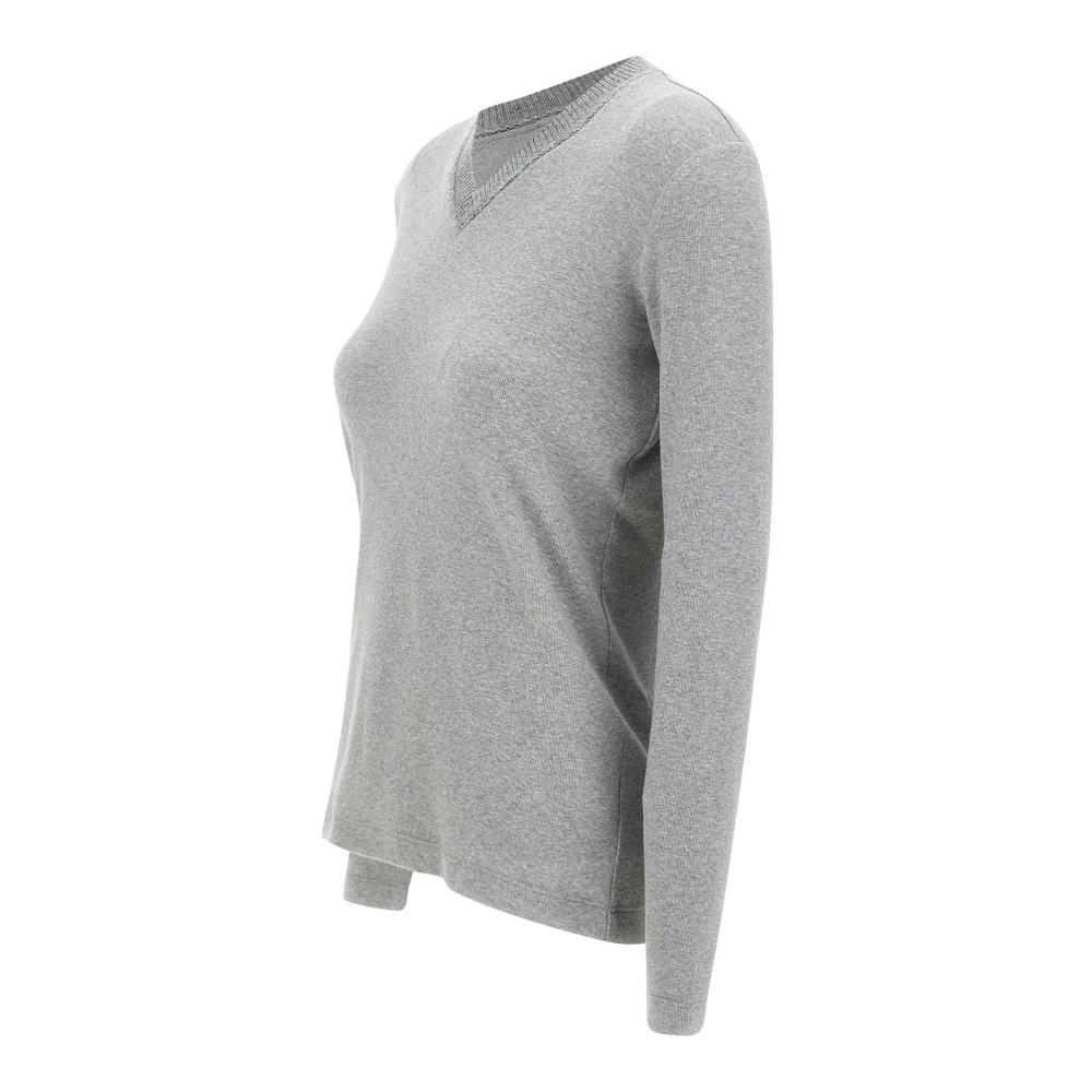 Fabiana Filippi Grijze Katoenen Trui met Zilveren Pailletten Gray Dames