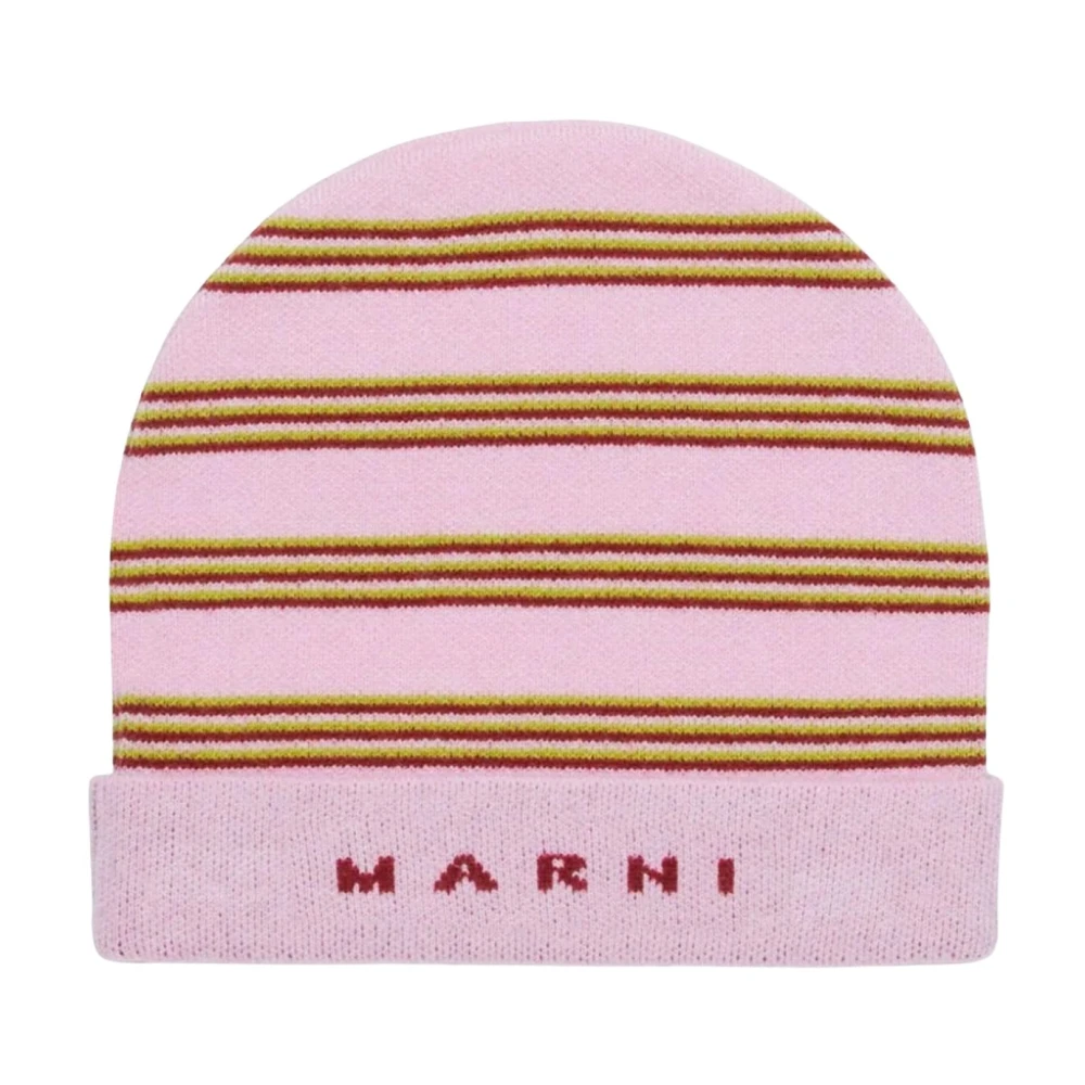 Marni Rosa Jacquard Randig Beanie Mössa Multicolor, Flicka