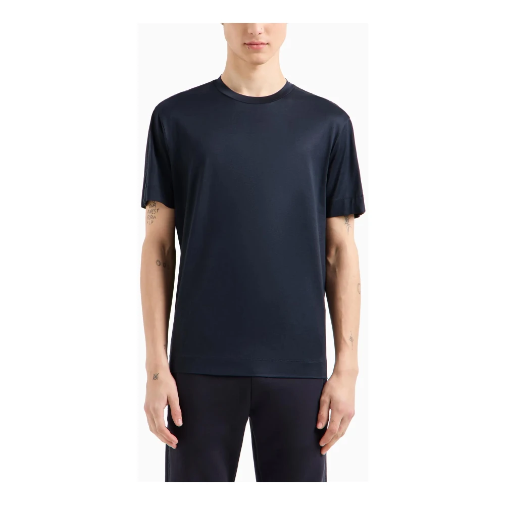 Emporio Armani Blauwe Jersey Tape Logo T-shirts Blue Heren