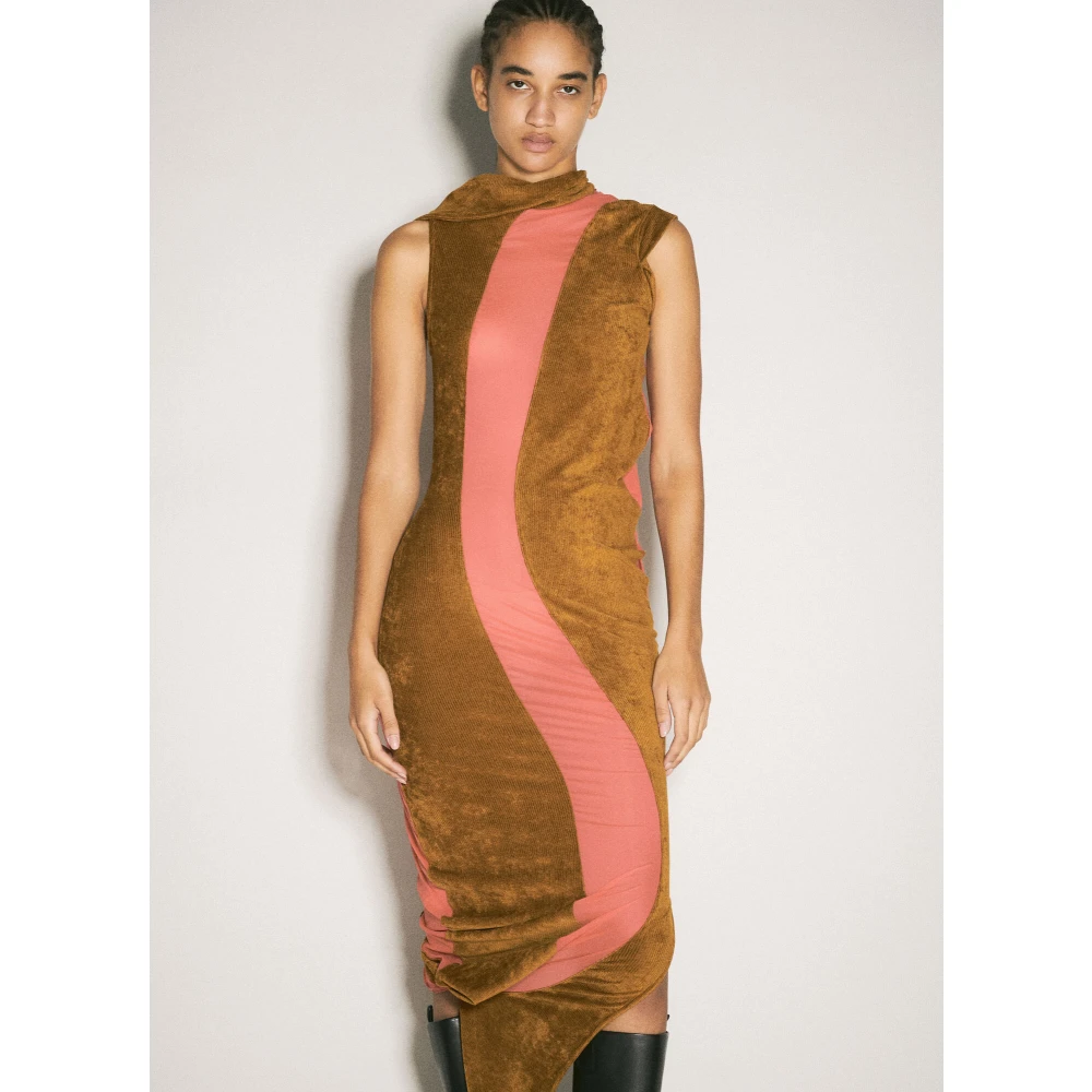 Kiko Kostadinov Contrastpaneel Asymmetrische Zoom Jurk Brown Dames