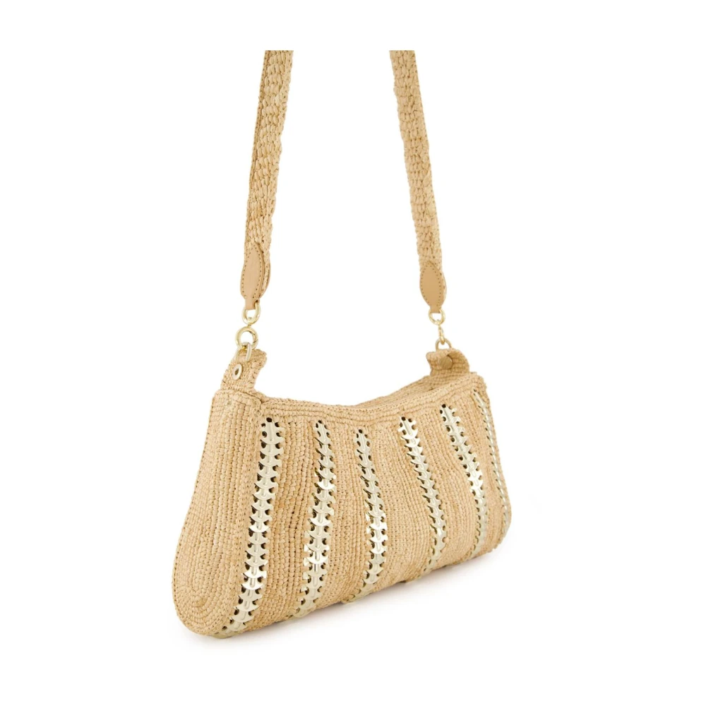 Paco Rabanne Beige Raffia Handtas met Zilveren Inzetstukken Beige Dames