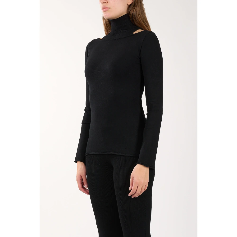 Akep Bootnek Wollen Trui met Logodetail Black Dames