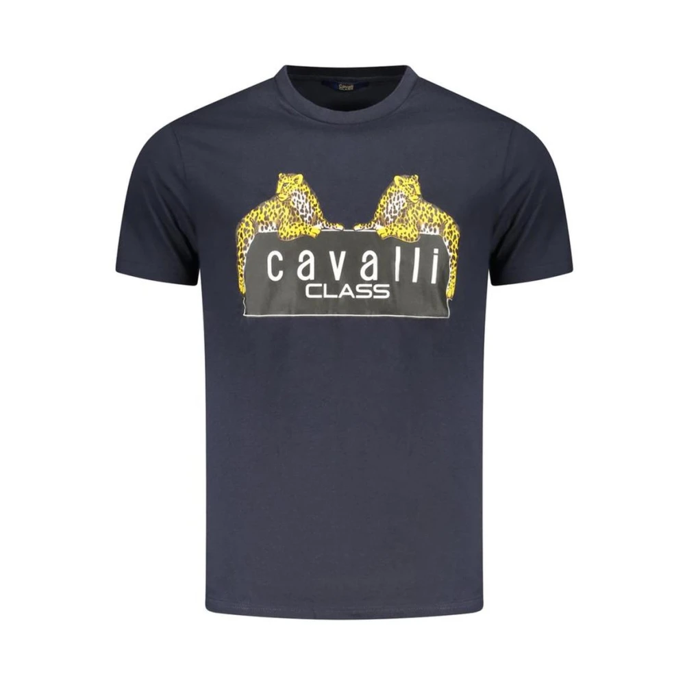 Cavalli Class Men's Blue Leopard Print T-Shirt