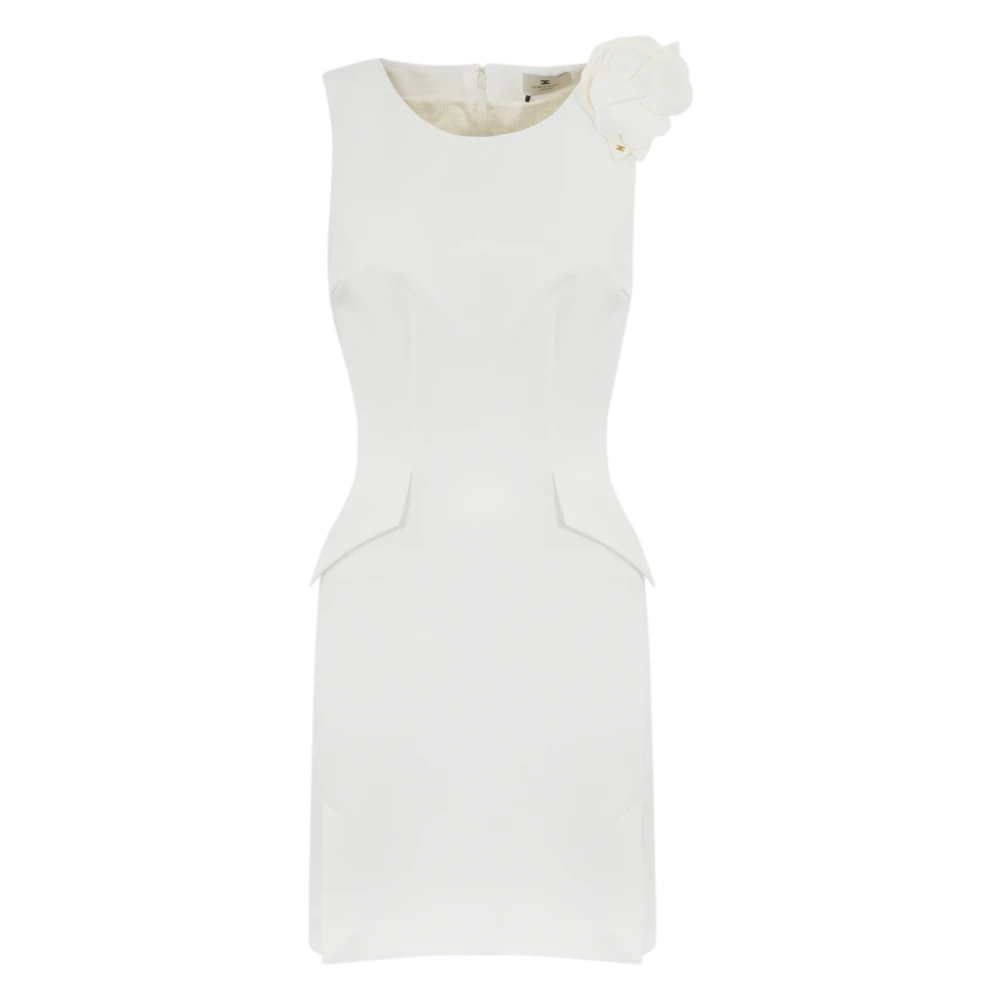 Elisabetta Franchi Bloemen Crepe Mouwloze Jurk met Zakken Beige Dames