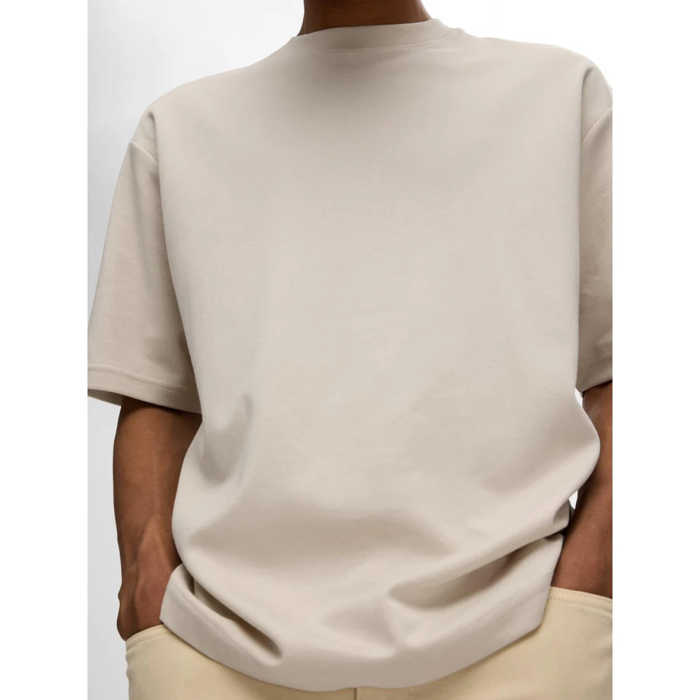 Selected Homme Losse Oscar Tee in Havermeel Beige Heren