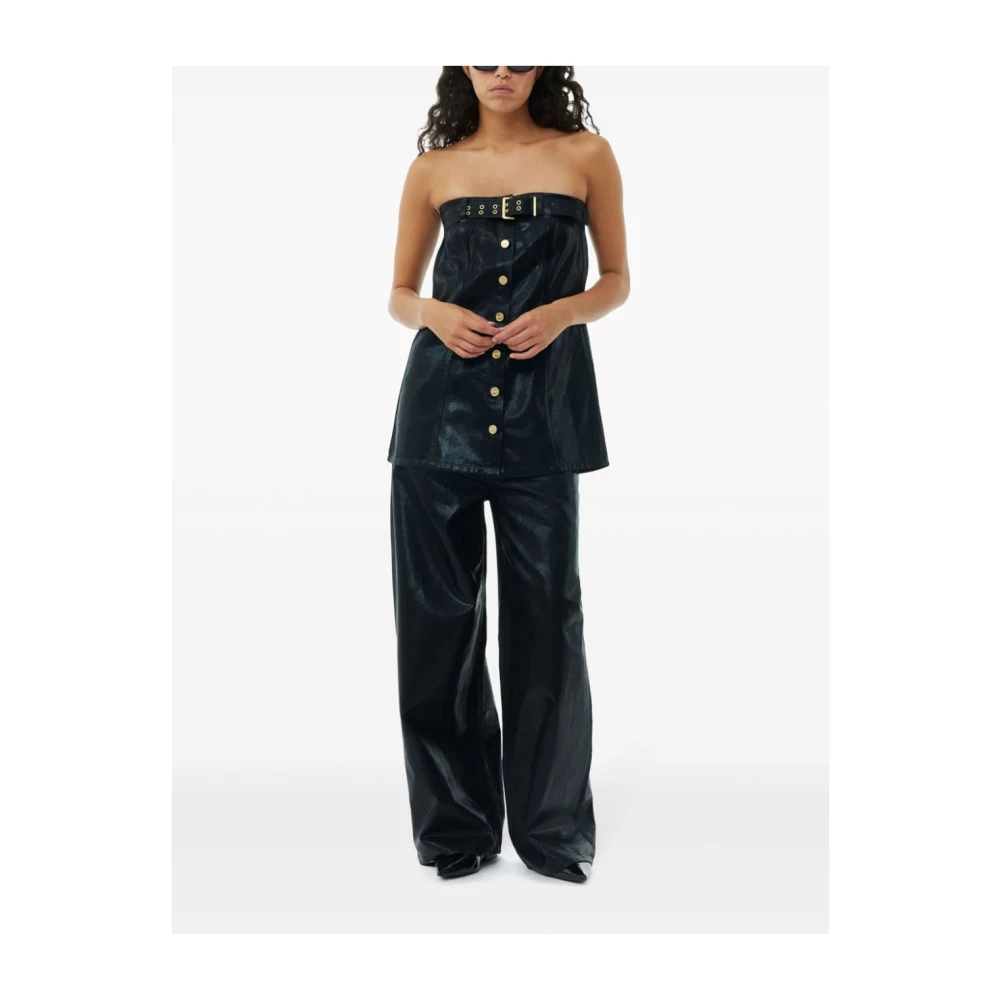 Ganni Zwarte Foil Denim Corsage Top Black Dames
