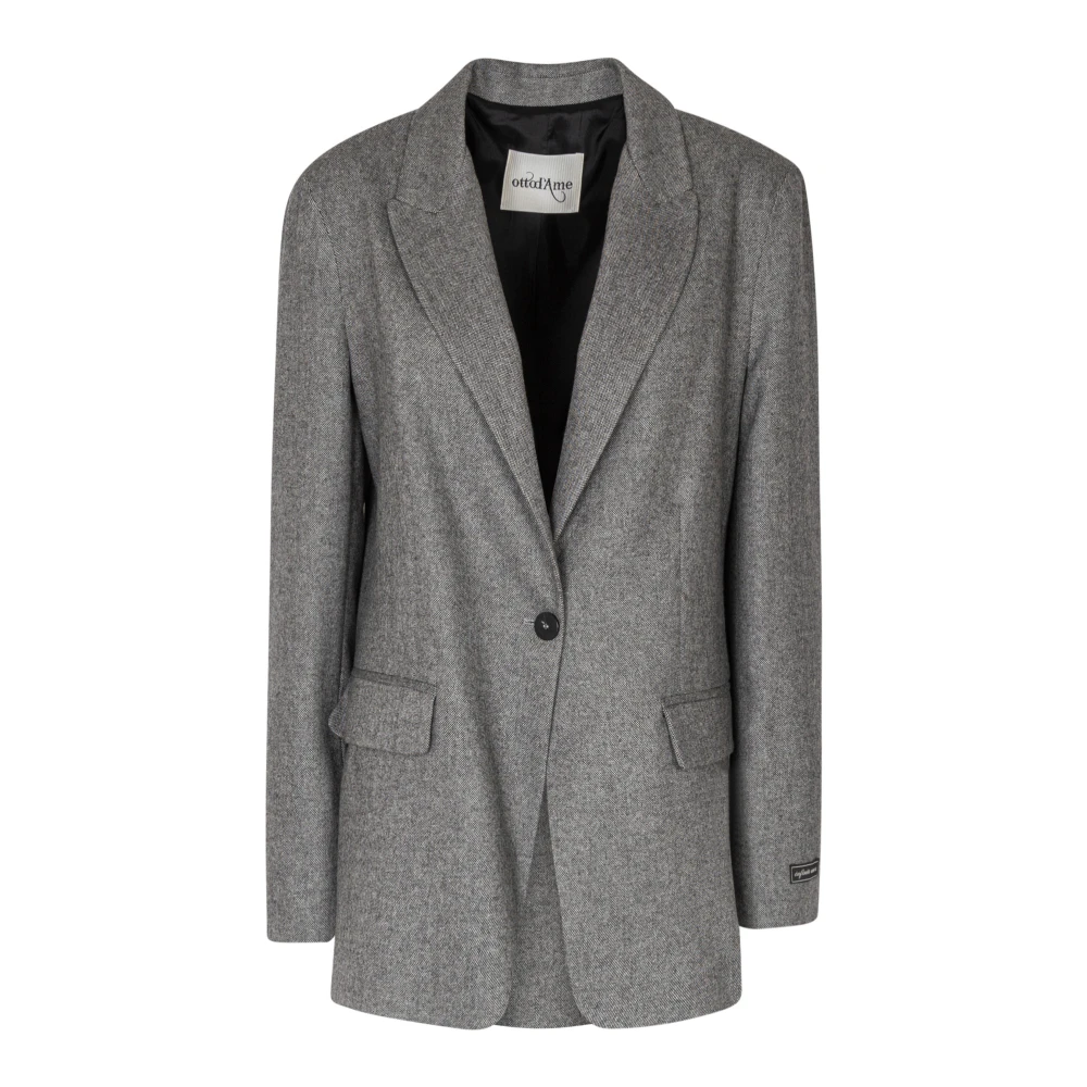Ottod'Ame Wollen Blazer met Revers Kraag Gray Dames