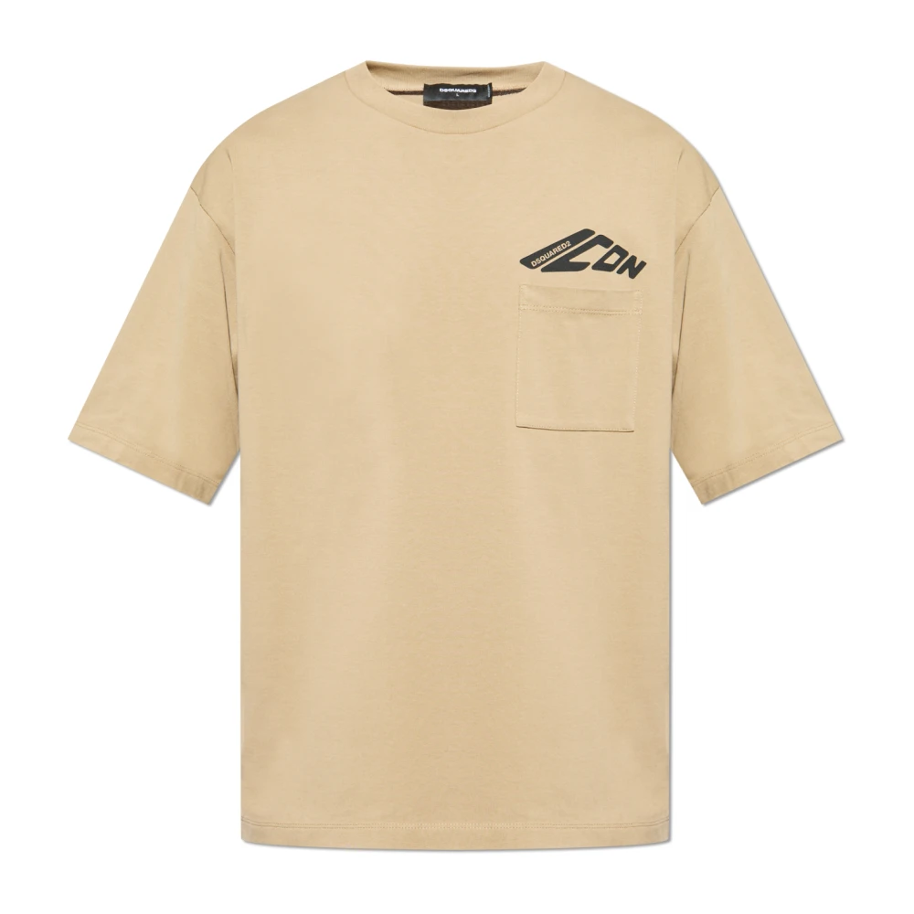 Dsquared2 Beige Crew Neck Logo Print T-shirt Beige Heren