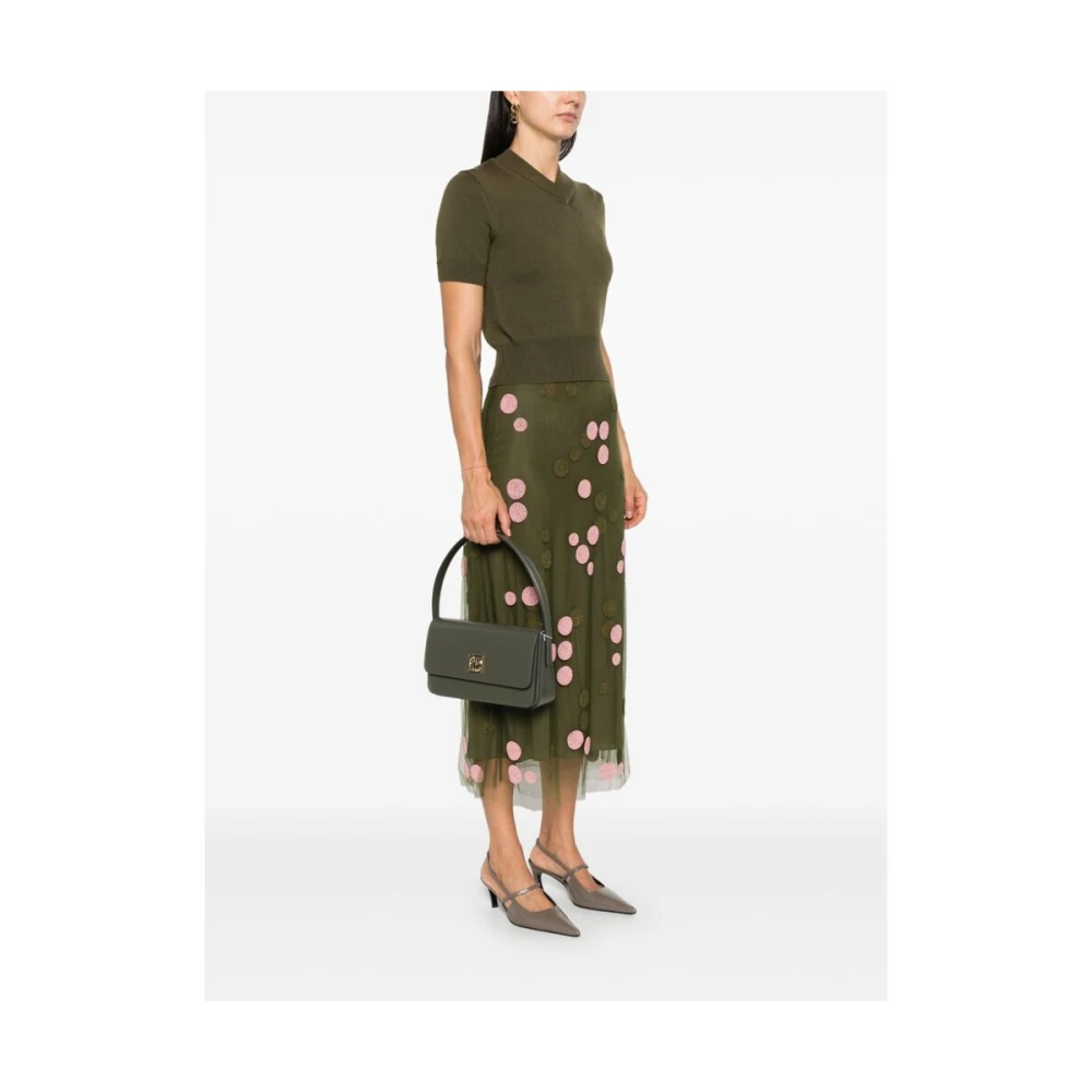 Anine Bing Groene leren schoudertas met logo Green Dames