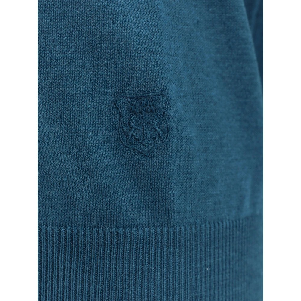 Corneliani Blauwe Gebreide Trui met Logo Borduursel Blue Heren