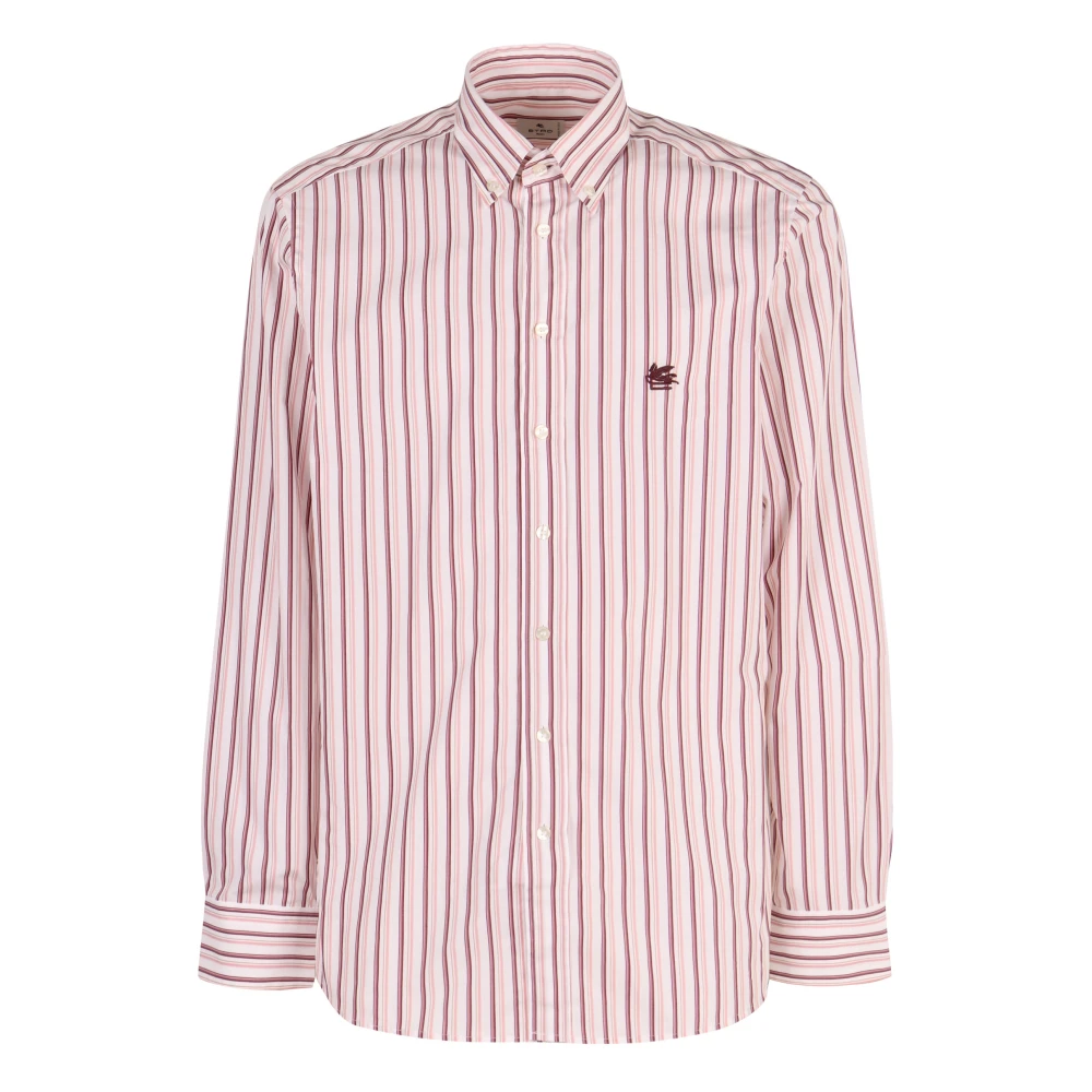 ETRO Gestreept katoenen overhemd met button-down kraag Pink Heren