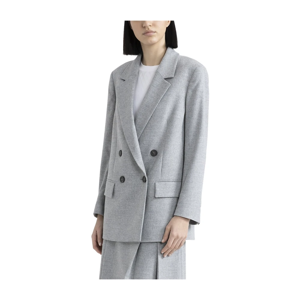 PESERICO Dubbelrijige blazer in lichtgewicht wolmix flanel Gray Dames