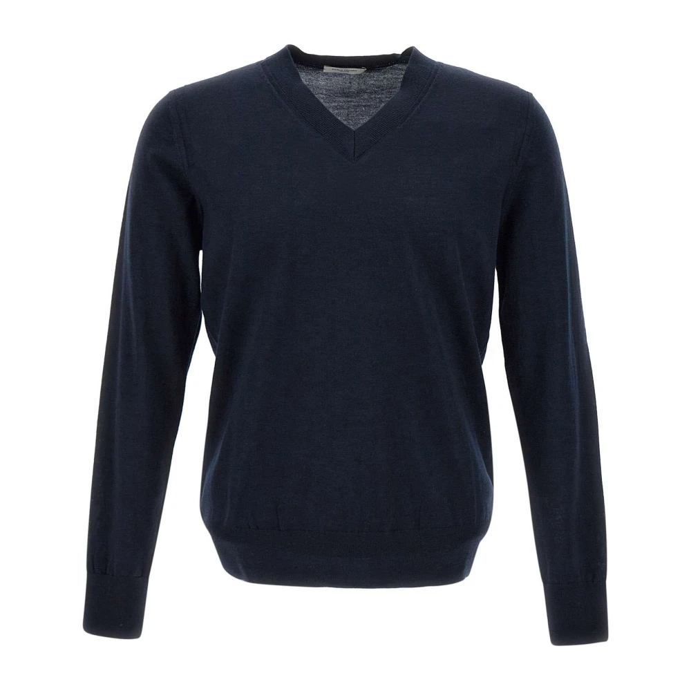 Paolo Pecora Navy Blue Wol V-Hals Trui Blue Heren