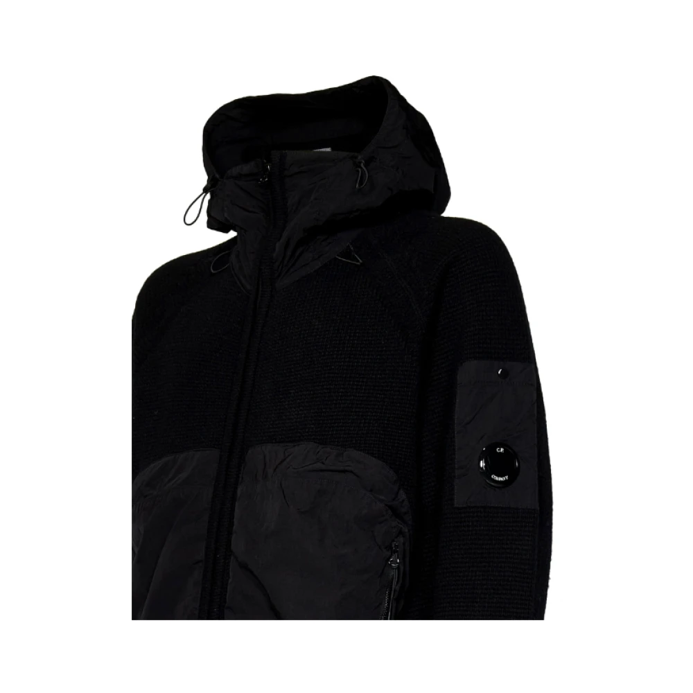 C.P. Company Zwarte Zip-trui met Eco-Chrome Hood Black Heren