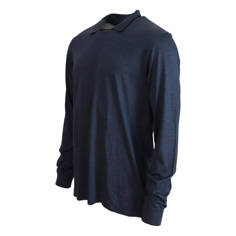 Dolce & Gabbana Zijden Blauwe Polo Sweater Elegant Logo Blue Heren